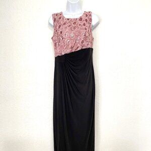ENFOCUS Studio Women's Sleeveless Lace Sequin Long Dress Black/Pink Size 8